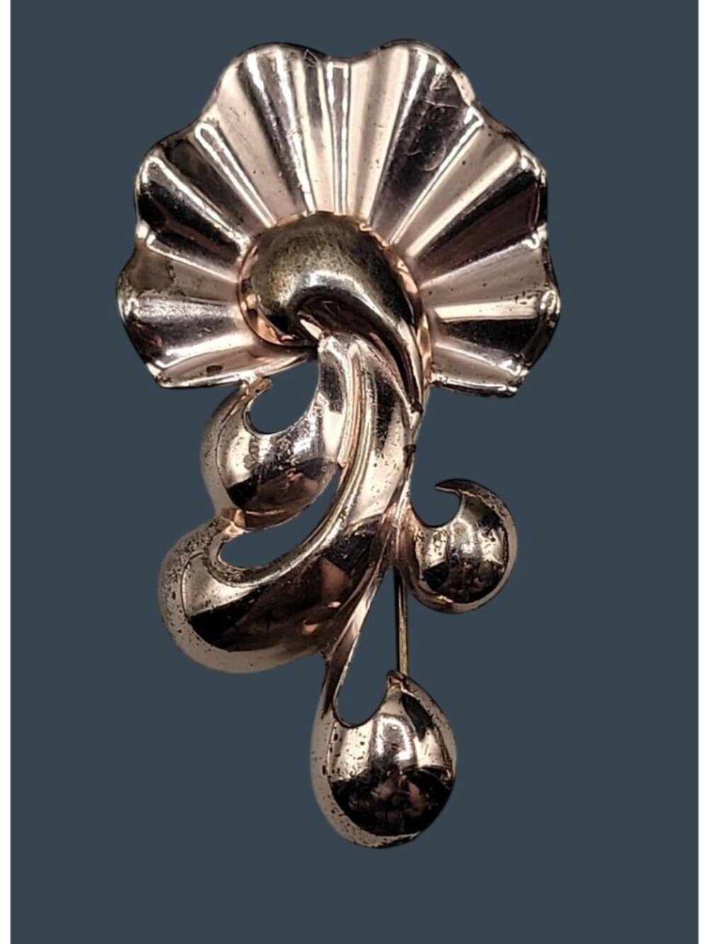 Rare 1940s Vintage MONET STERLING Silver Rose Gold Vermeil Retro Fan Brooch Pin - Picture 1 of 7